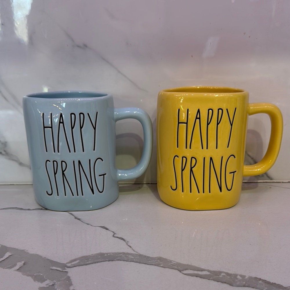 Rae Dunn Happy Spring Mug Set - Blue and Yellow